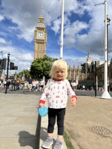 Child in front of Big Ben