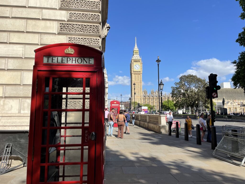 Iconic red phone booth near big ben