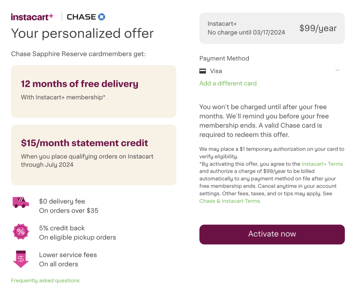 Using the Chase Sapphire Reserve Instacart Benefits