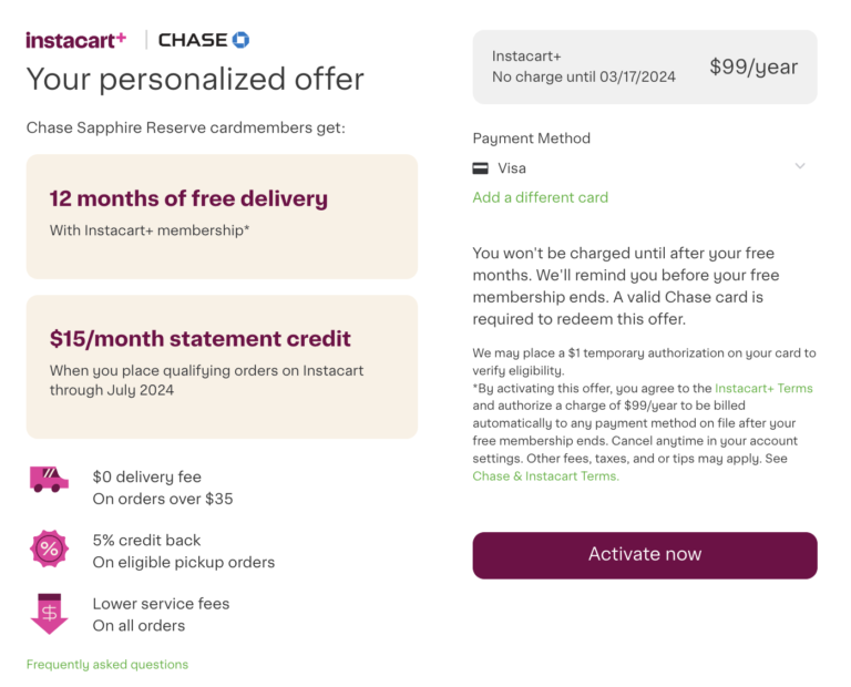 Using the Chase Sapphire Reserve Instacart Benefits Lattes & Runways