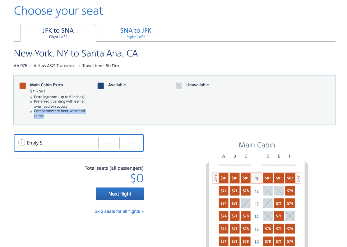 American Airlines A321T — Main Cabin vs Main Cabin Extra